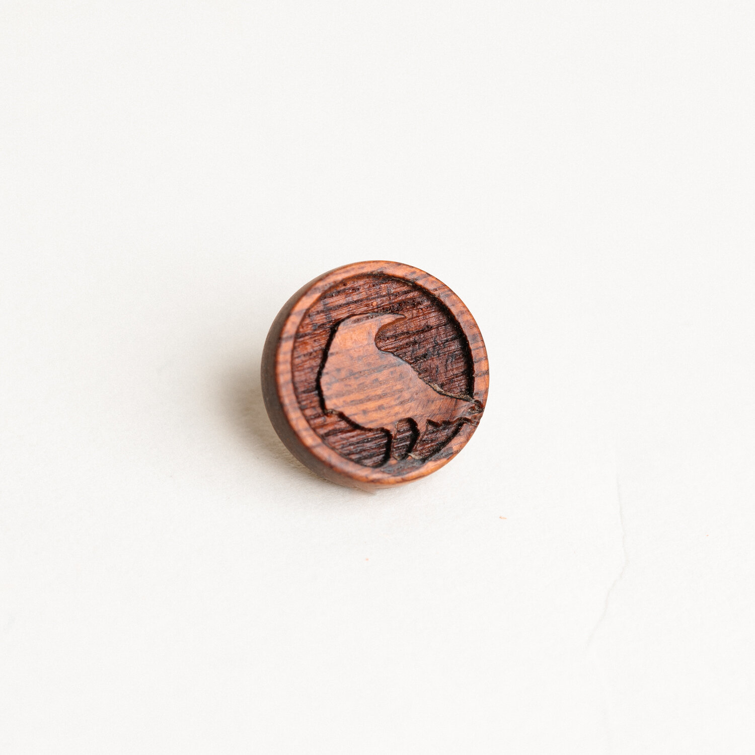 Wooden Bloodwood Raven Laser Engraved Soft Release Button for Cameras, Threaded REG