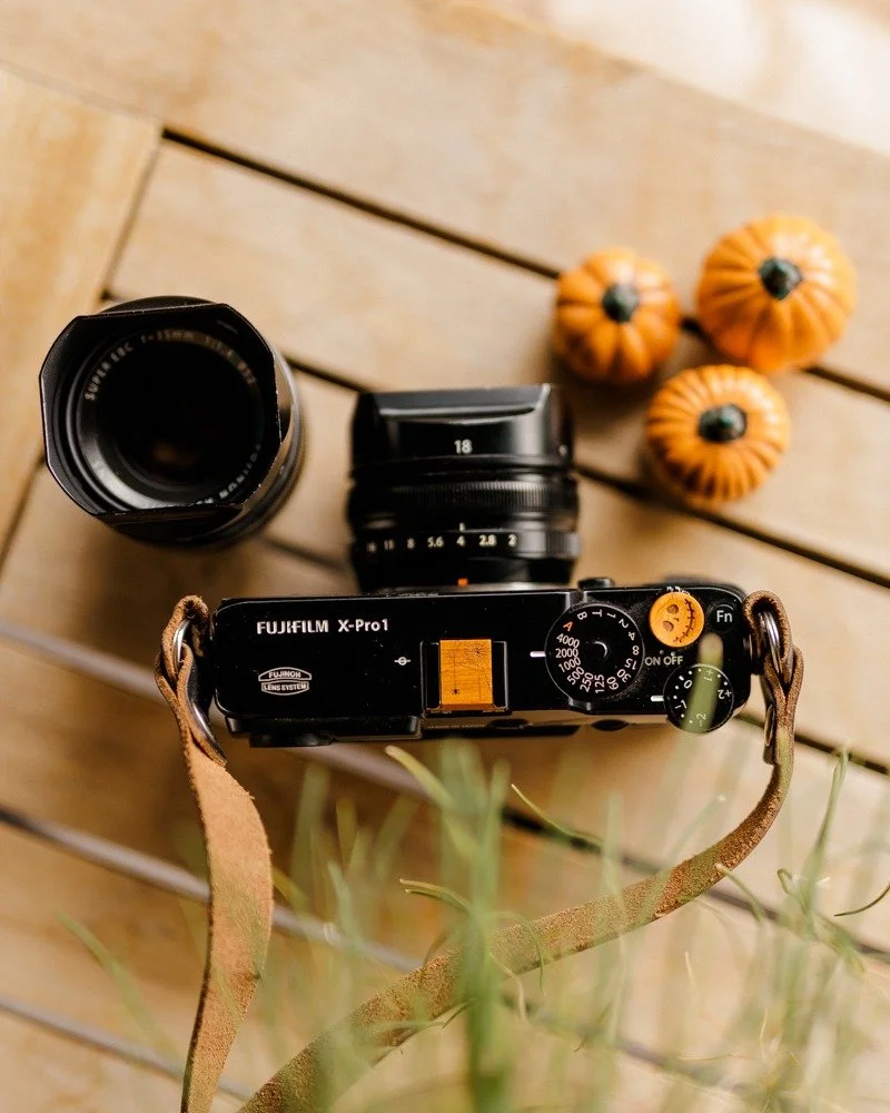 &ldquo;Autumn is a second spring when every leaf is a flower.&rdquo; &mdash; Albert Camus

Just in time for the season of color, this Fuji X-Pro1 is outfitted with a Chakte Viga Jack O&rsquo; Lantern engraved soft release button and hot shoe cover.

