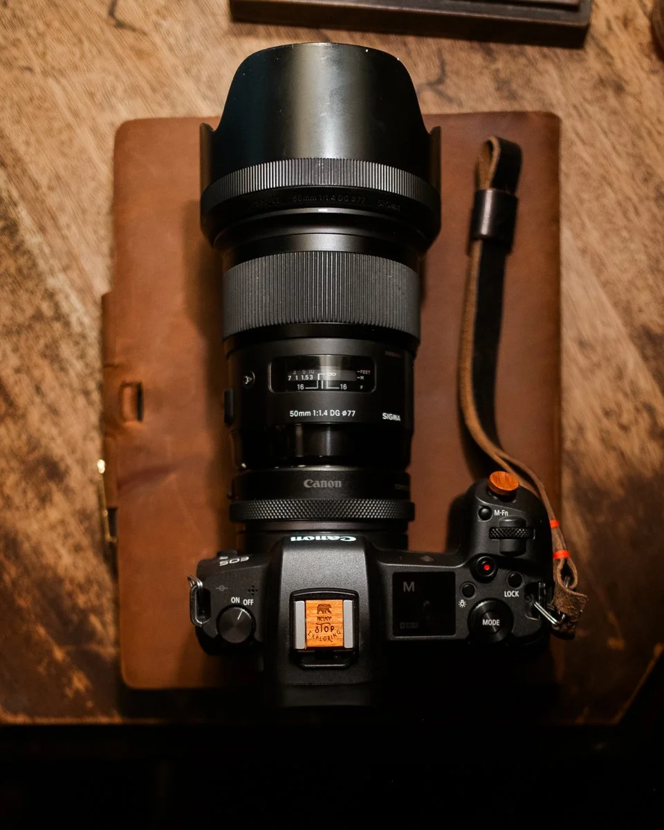 &ldquo;It&rsquo;s about chasing light. Always has been, always will be.&rdquo; - Peter Lik

Outfitted with a Chakte Viga hot shoe cover engraved with &ldquo;Never Stop Exploring&quot; and soft release button, this Canon R5 is geared up for wherever y