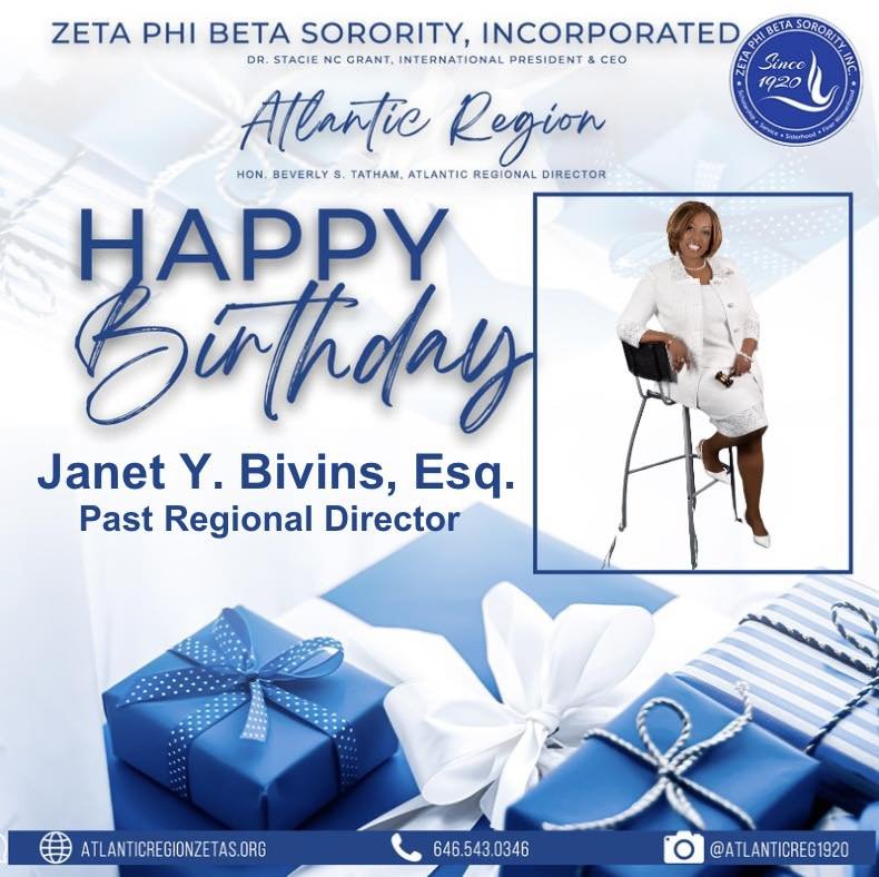 Wishing Janet Y. Bivins, Esq., Past Regional Director, a very Happy Birthday. 

May you have all the love your heart can hold, all the happiness a day can bring, and all the blessings a life can unfold. Warmest wishes to you on your very special day.