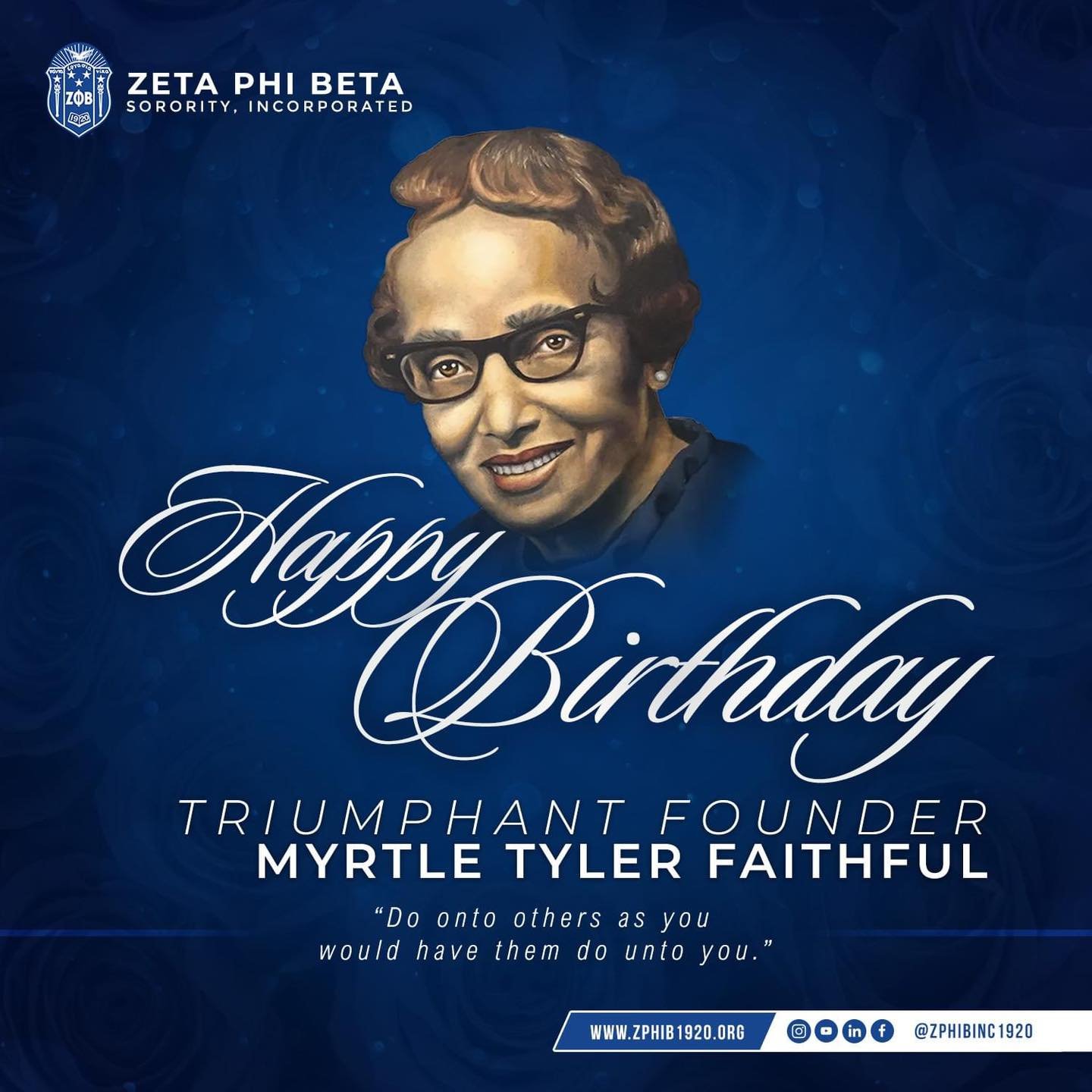 Today, we honor and celebrate the birth of our visionary founder, Myrtle Tyler Faithful, as Zeta Phi Beta Sorority, Incorporated continues to expand globally as a community-conscious, action-driven force for change.

It is through the pioneering visi