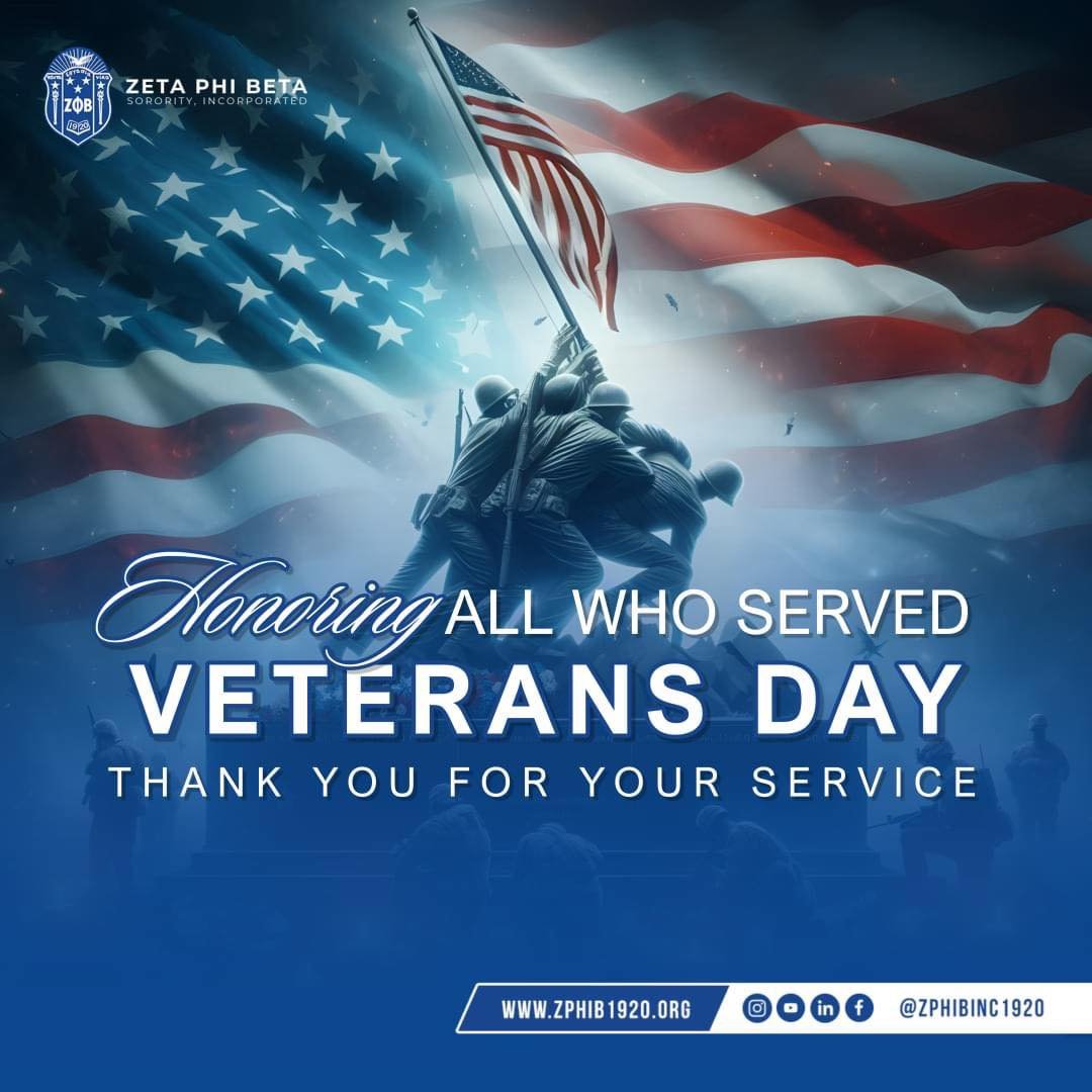 This Veterans Day, Zeta Phi Beta Sorority, Incorporated proudly salutes the courageous men and women who have served in the armed forces. Your dedication, sacrifice, and steadfast commitment to our nation are profoundly appreciated.

Today, we also p