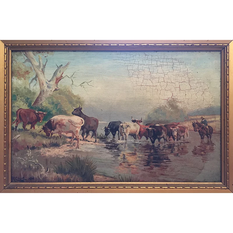 Not to be outdone, this little oil painting was done by a great-great uncle on my mother’s side of the family. (Pastoral scenes clearly the order of the day for all these men!)