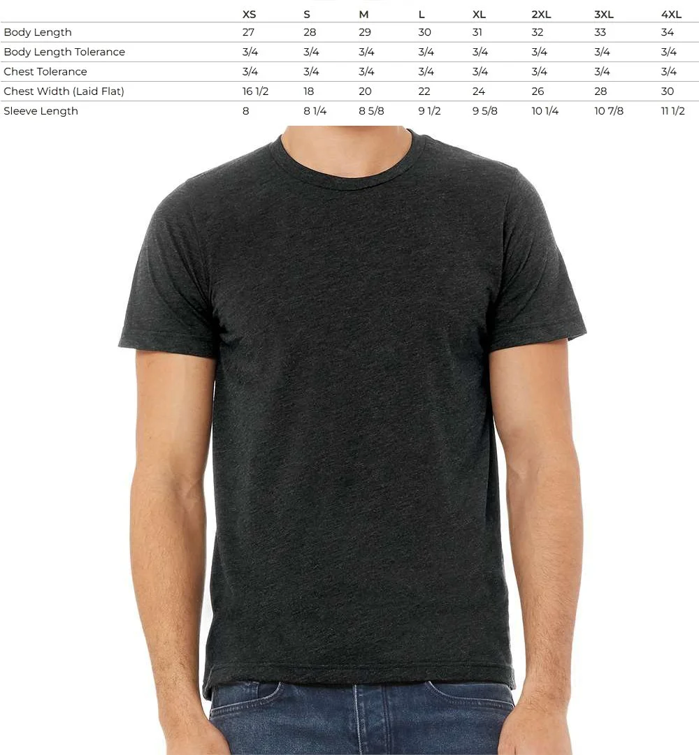 Unisex Tri-Blend T-Shirt size chart