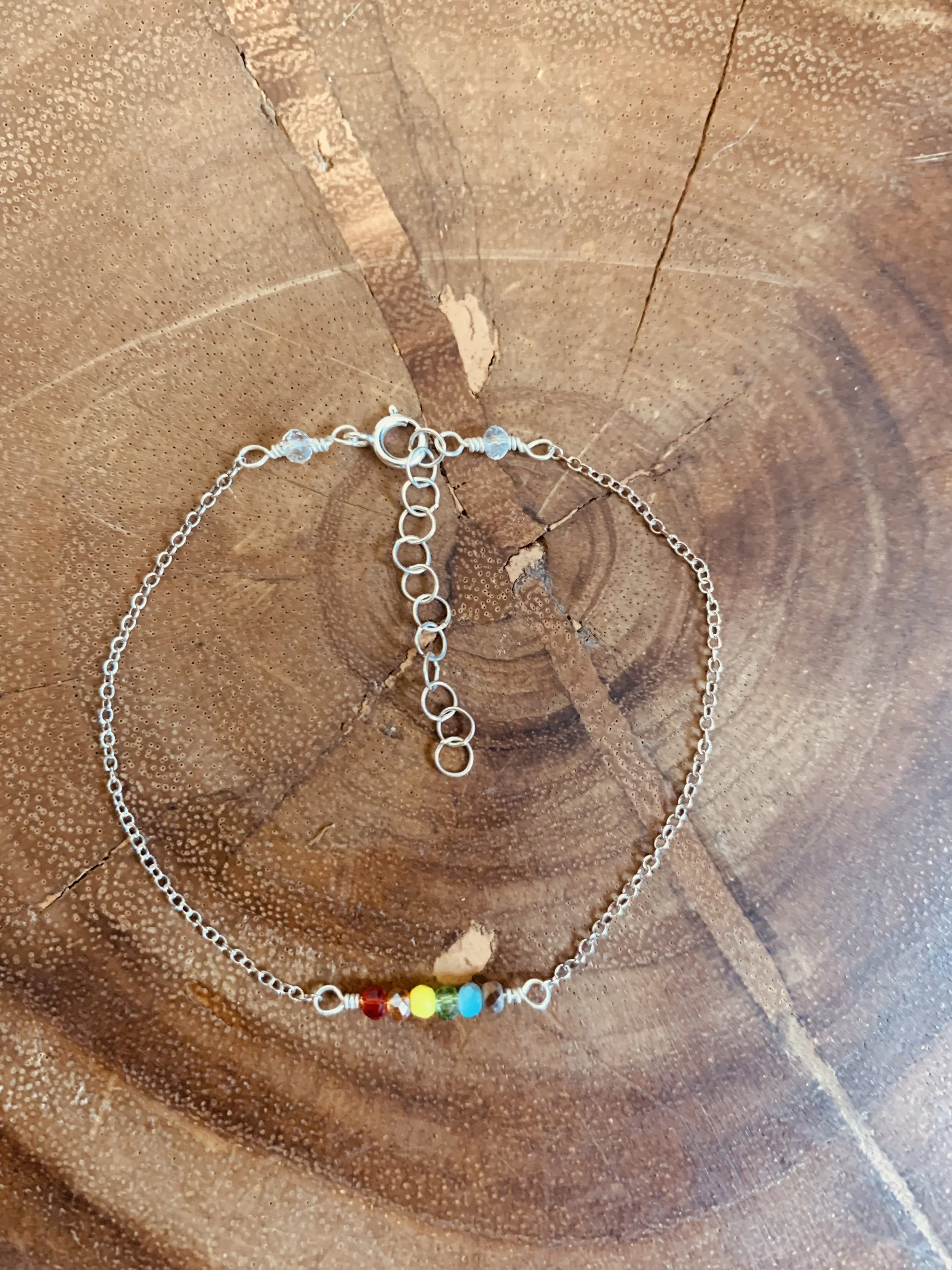 rainbow gemstone bracelet on silver chain