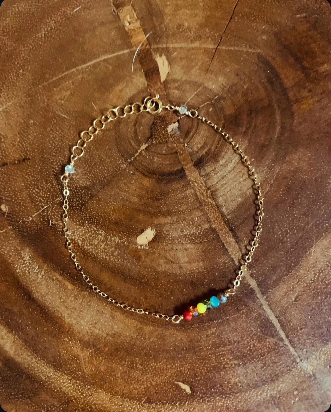 rainbow gemstone bracelet on gold-filled chain