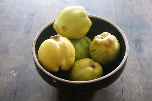 There are over twenty varieties of quince, each with their own scent, flavour shape, but all roughly yellow or green and rather tart if consumed uncooked. Each will provide a rather different marmalade.
