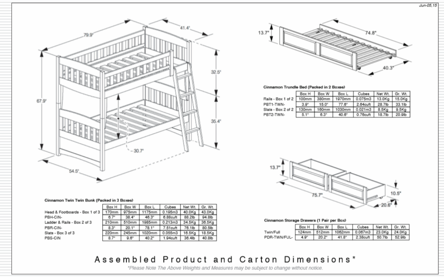Cinnamon Twin Bunk Bed 5 Finishes, Twin Bunk Bed Width