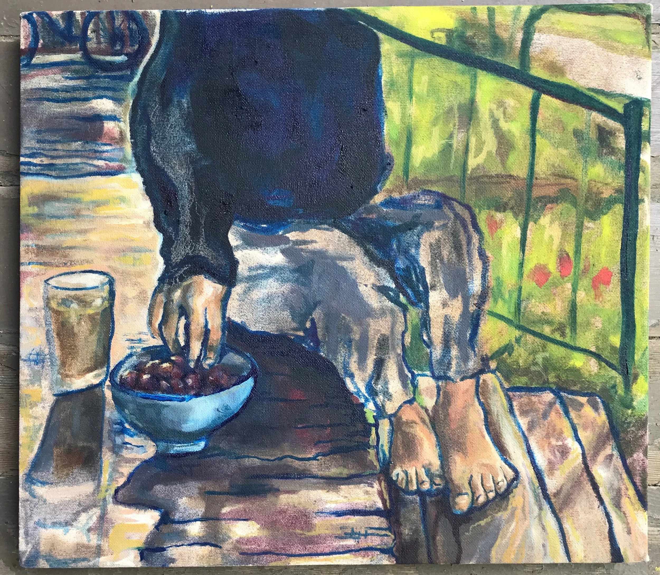 Madalyn on the Porch at 10 AM 10 x 12 in oil on canvas