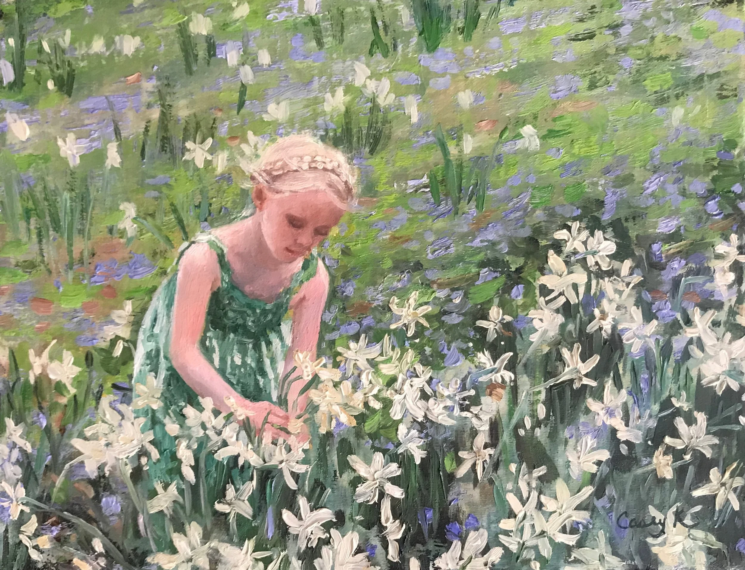 Picking Daffodils, 6x8. 2017.