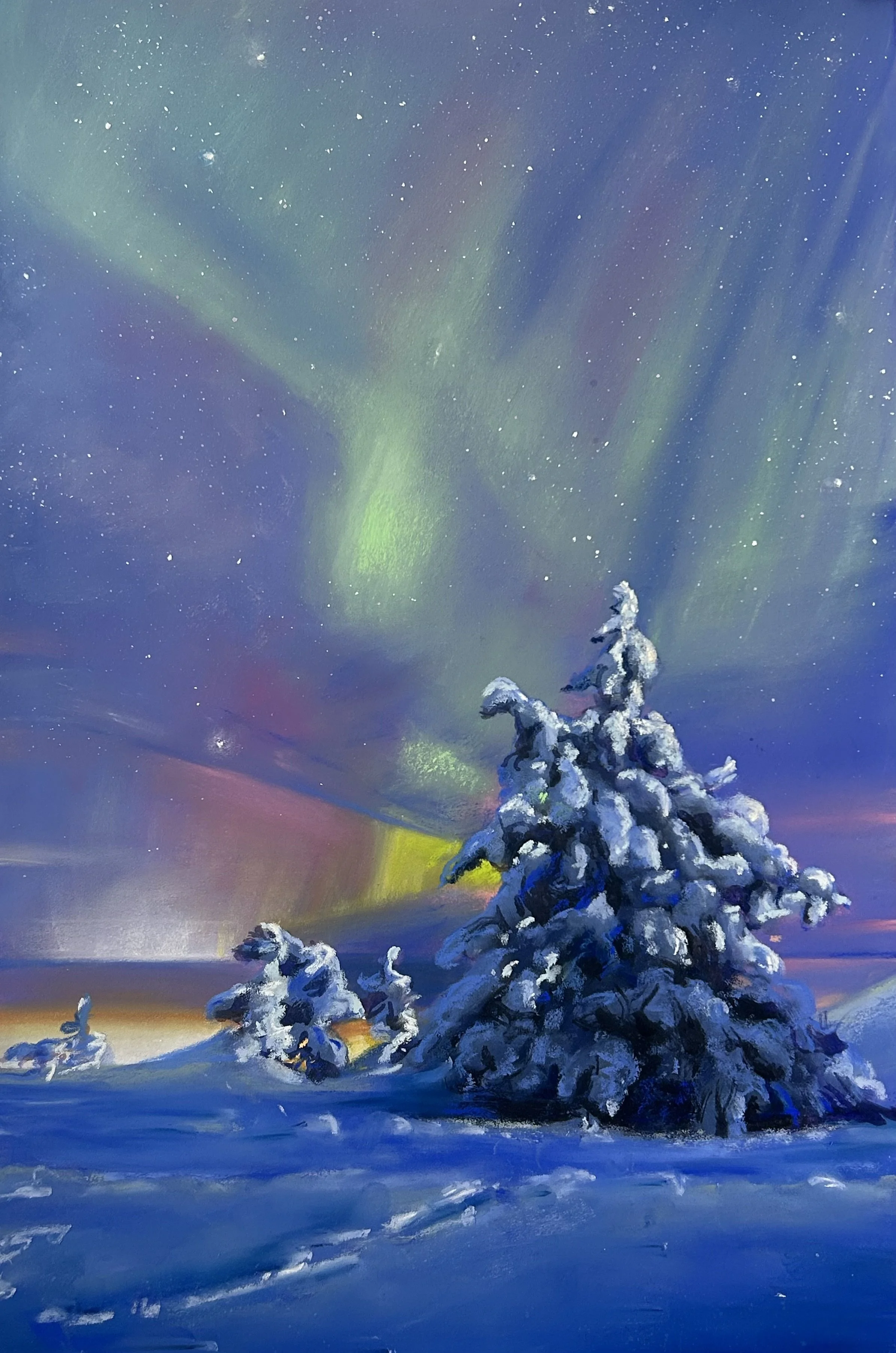 Northern Lights, pastel on paper, 12x18