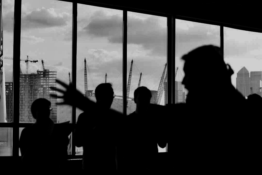 Guest conducting London Metropolitan University's Musarc Choir in Benjamin Tassie 's 'Silvertown' at the old Carlsberg & Tetley's Factory in Silvertown , London (UK); June 2017