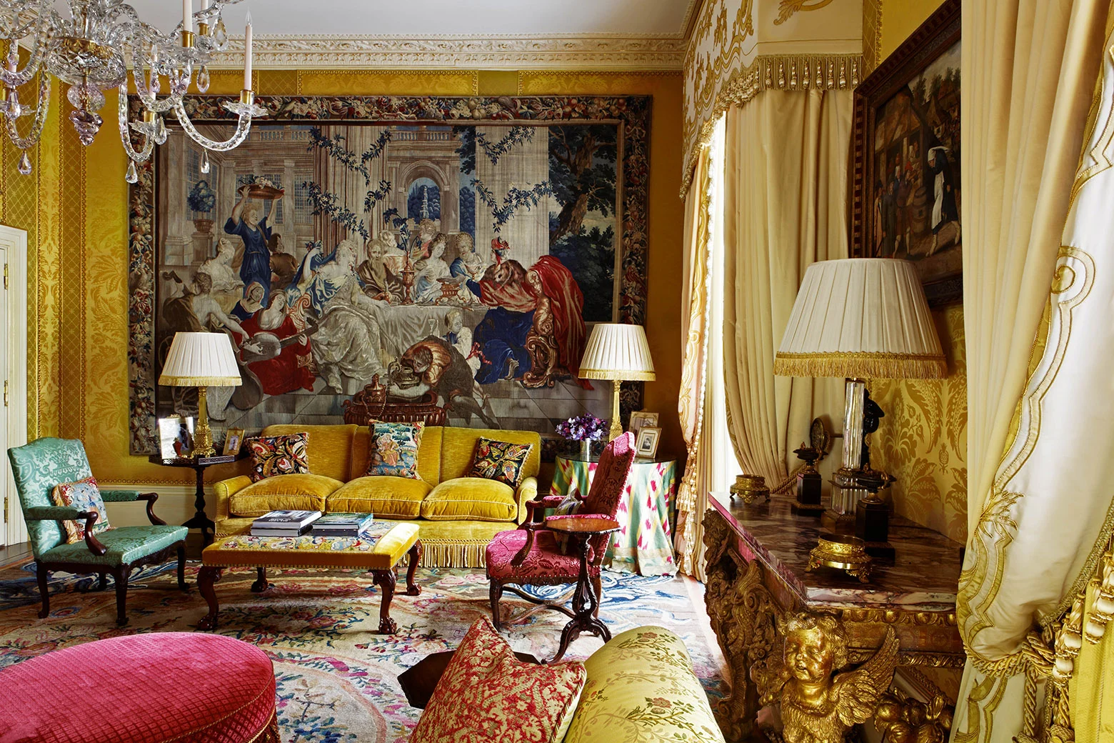 This first view of a London drawing room shows the comfort created within a space when you place the furniture in separate groups and therefore create the correct flow of space within the space. 