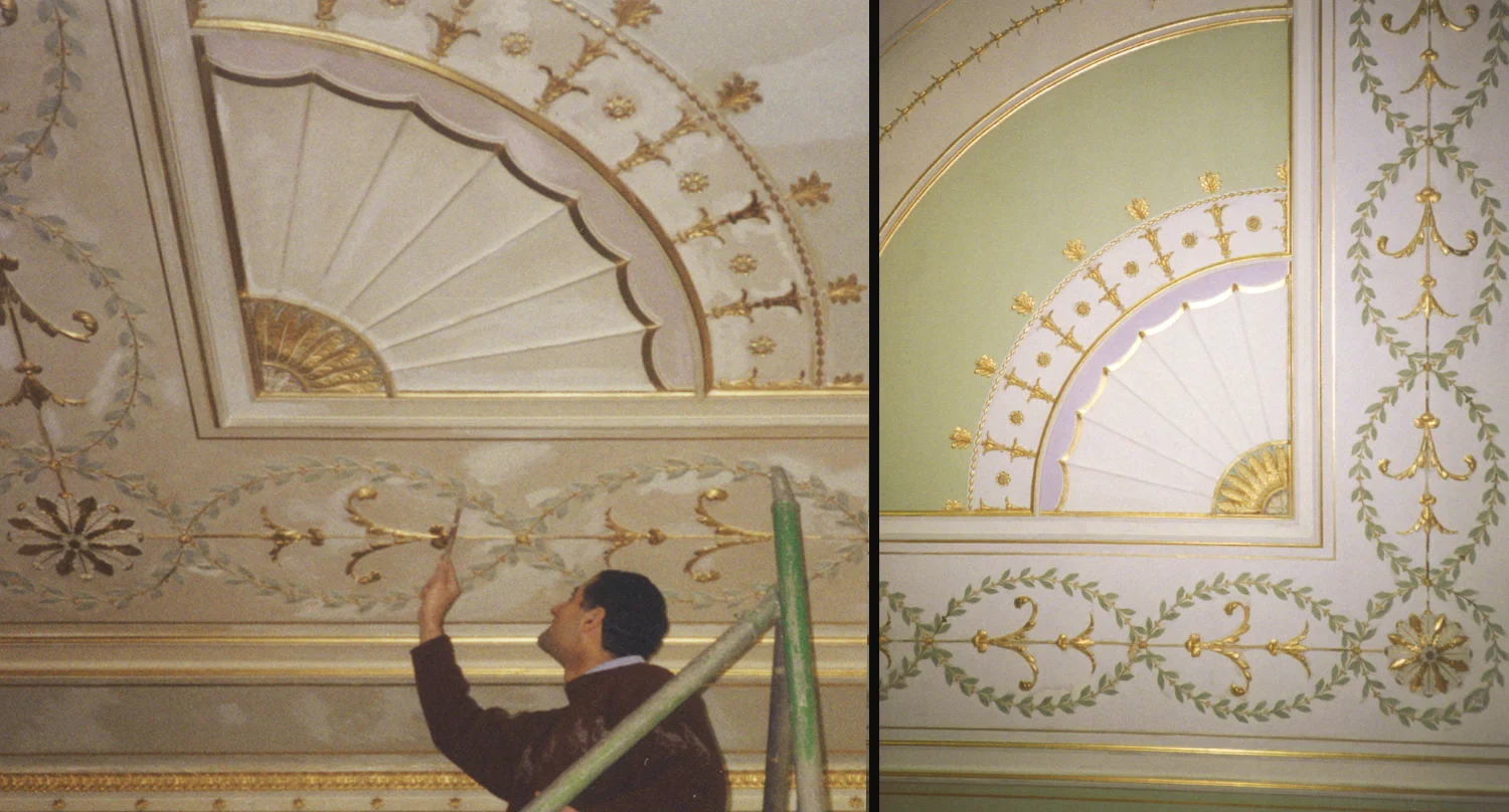 Me not afraid to help out with painting the ceiling at Buscot Park.