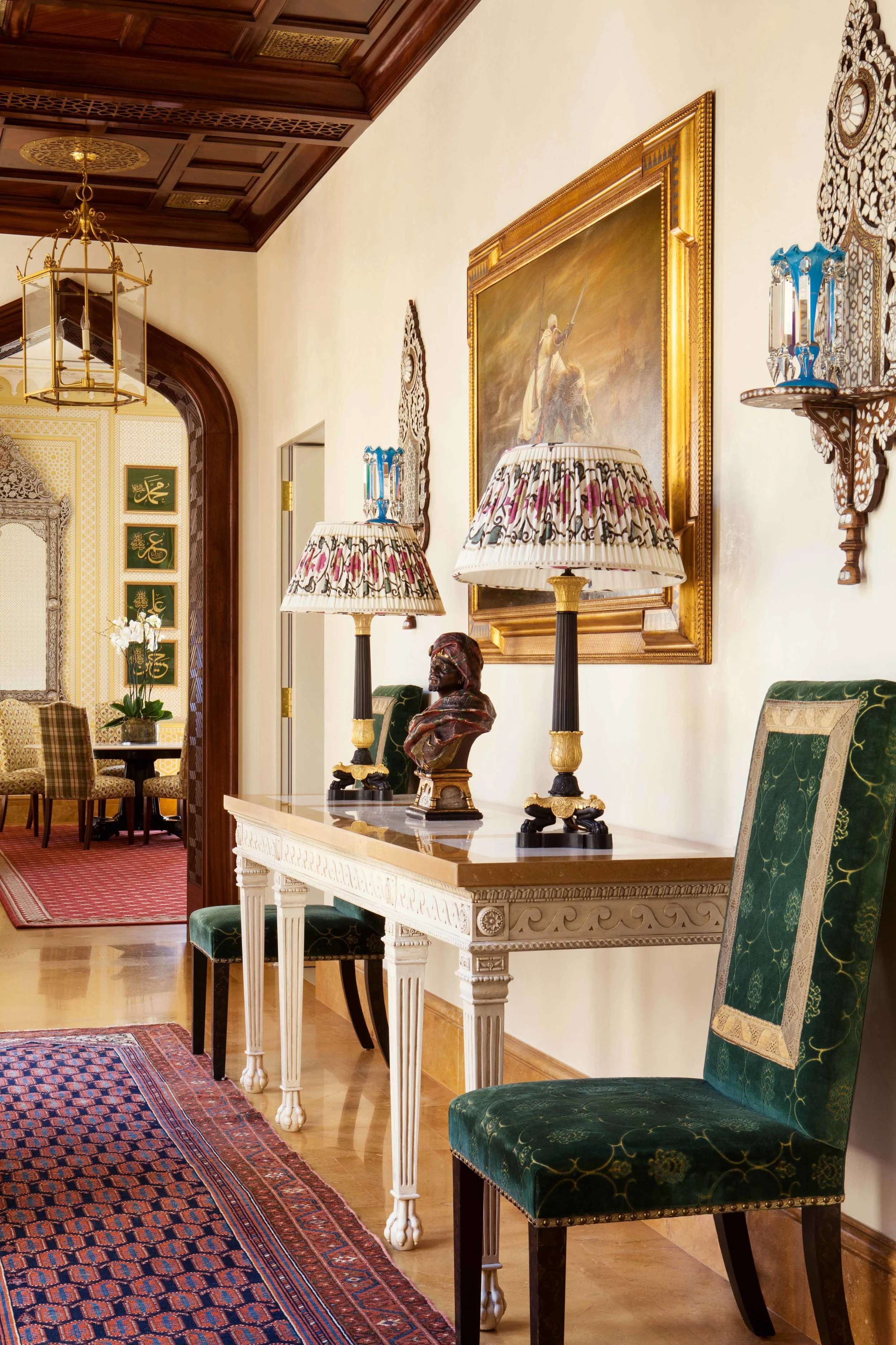 A view of the corridor on the first floor that overlooks the same courtyard