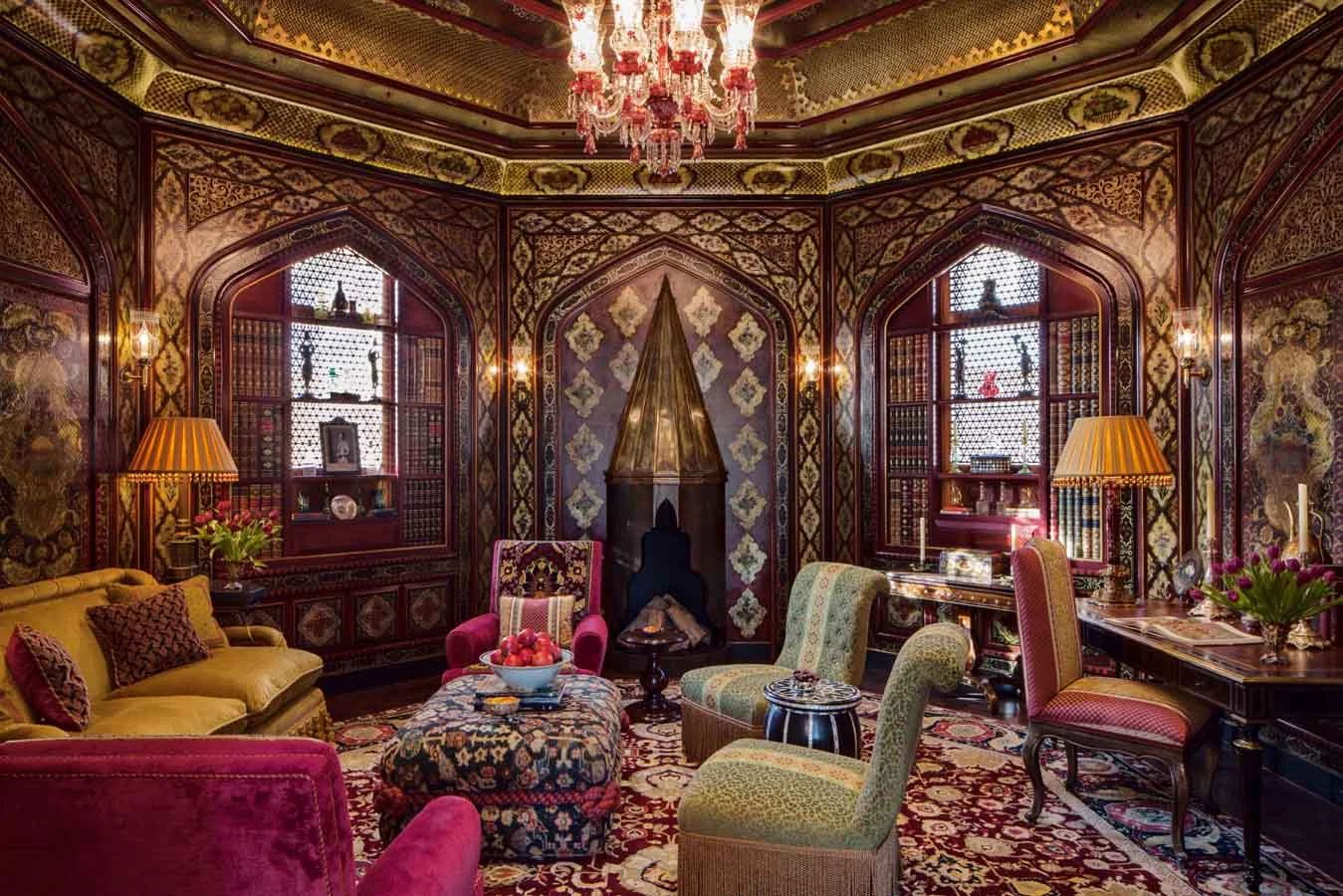 This design for a library in Kuwait is very much in the spirit of eighteenth- and nineteenth-century Syrian and Ottoman houses. Every rich, intricate and sumptuous effect that I love is in play and comes together to create the perfect bespoke home.