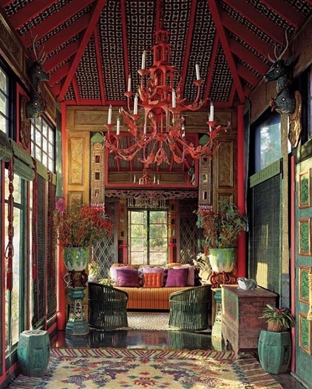 The Tea House by Tony Duquette at his ranch in Malibu! #tonyduquette #teahouse #malibu #ranch #maximalism #stagedesigner #artist 
#interieur #interior #interiors #interiores #interiordesign #interiordecor #interiordesigner #interiordecorating #decora