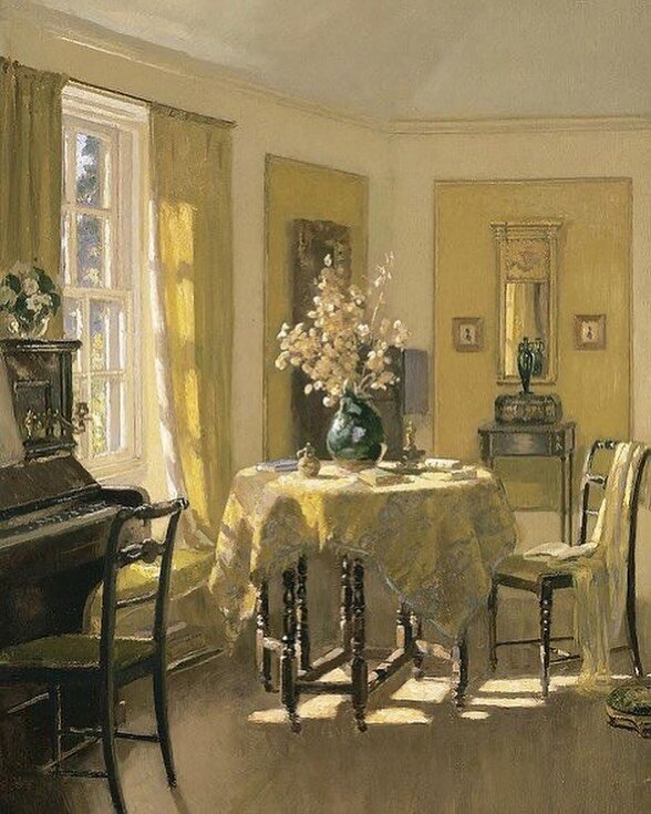 Interior c. 1917 by Patrick William Adam, RSA (1854-1929). He was a Scottish landscape and genre painter of interior scenes. #painting #painter #scottish #oiloncanvas #northberwick #patrickwilliamadam #study #interieur #interior #interiors #interiore