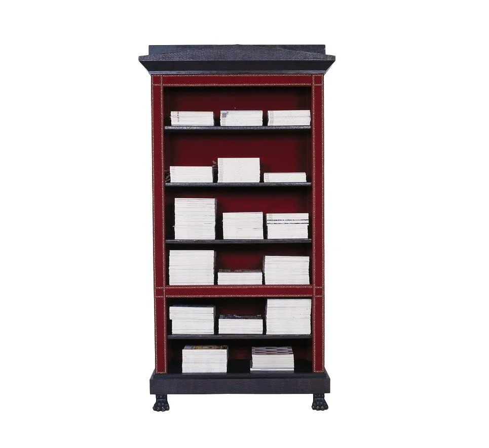 Gaius Open Bookcase in Studded Red Velvet
