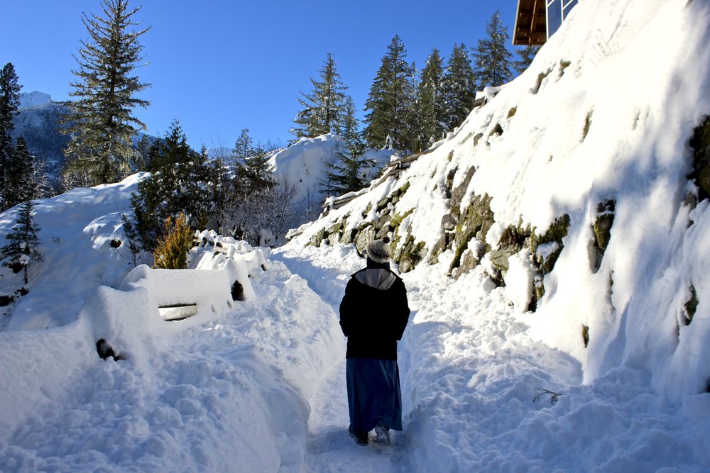  During the day: the path the groceries sledded up on their long trip  trip to our kitchen. 