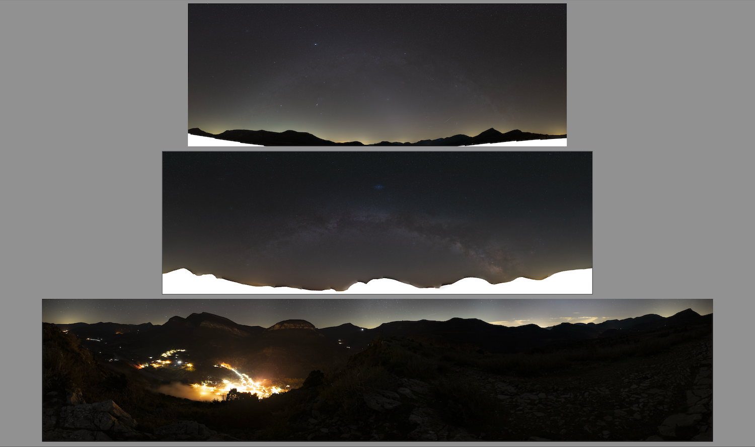 Les trois panoramiques avant assemblage