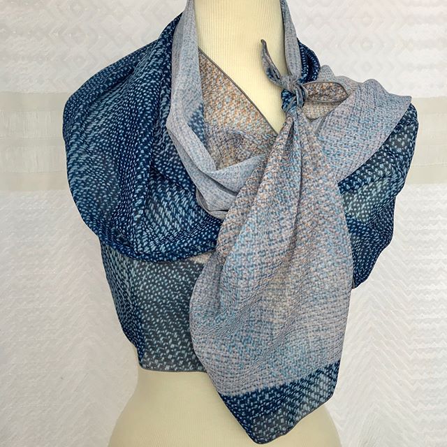 BROWN AND BLUE DIAGONAL WOVEN REPEAT PRINTED SCARF NUMBER 1