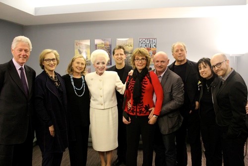 ANN backstage visit at Lincoln Center (Bill Clinton, Meryl Streep, Hillary Clinton, Holland Taylor, Kevin Bailey, Gabby Giffords, Mark Kelly, Don Gummer, Harriet Leve, and Benjamin Ensley Klein