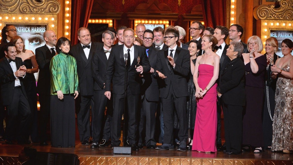 Producers of Hedwig and the Angry Inch accepting the 2014 Tony Award for Best Musical Revival (left of center is Harriet Leve and far right is Jennifer Isaacson)