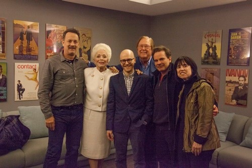 ANN backstage visit at Lincoln Center (Tom Hanks, Holland Taylor, Benjamin Ensley Klein, Bob Boyett, and Harriet Leve)