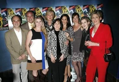 Opening night for the 39 Steps on Broadway (from left to right Roy Gabay, Stewart Lane, Bonnie Comely, Maria Aitken, Harriet Leve, Barbara Manocherian, Marek J. Cantor, Jennifer Manocherian, and Pamela Laudenslager)