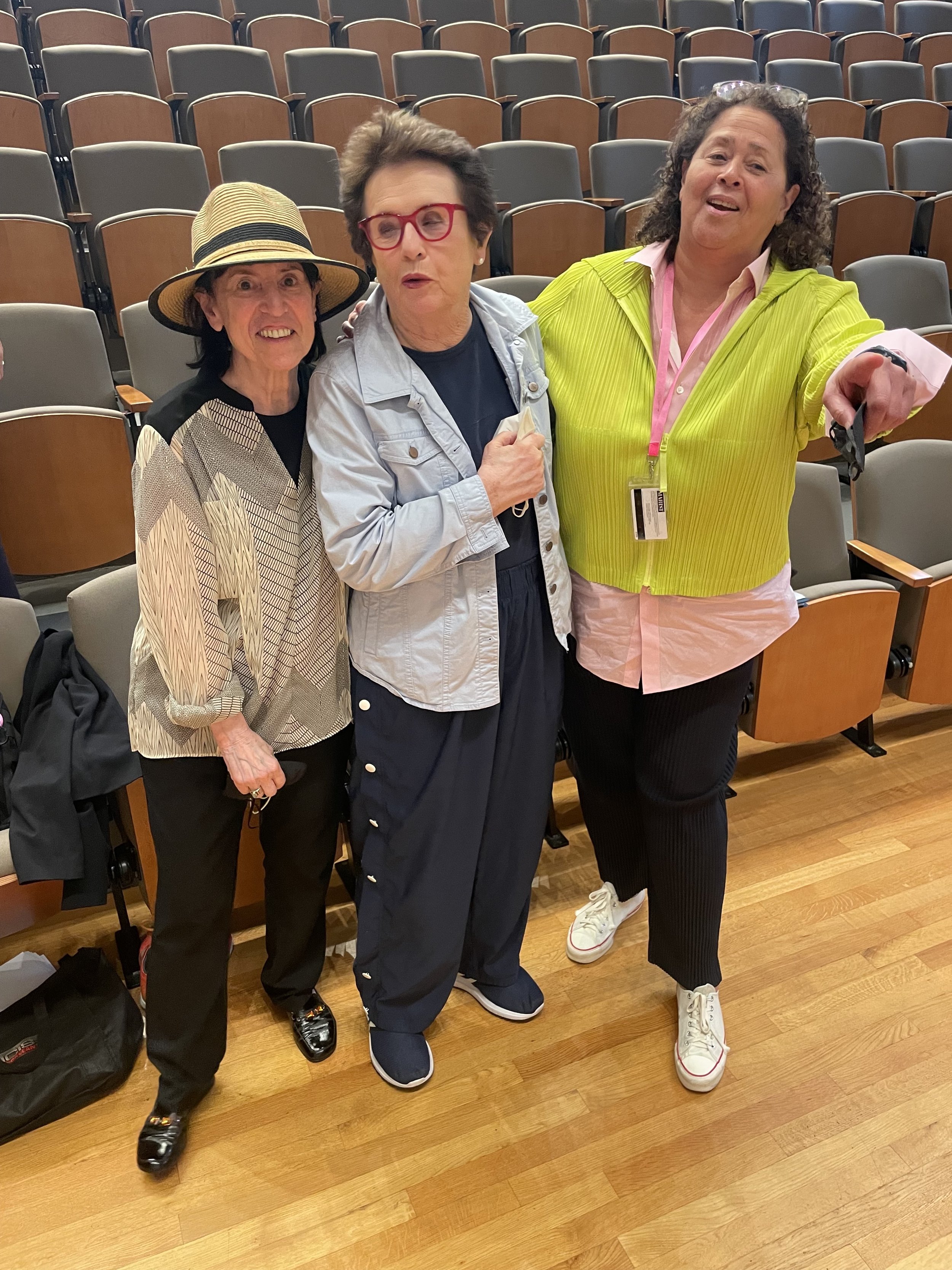 Harriet Leve, Billie Jean King, Anna Deavere Smith at the workshop presentation of LOVE ALL at New York Stage and Film