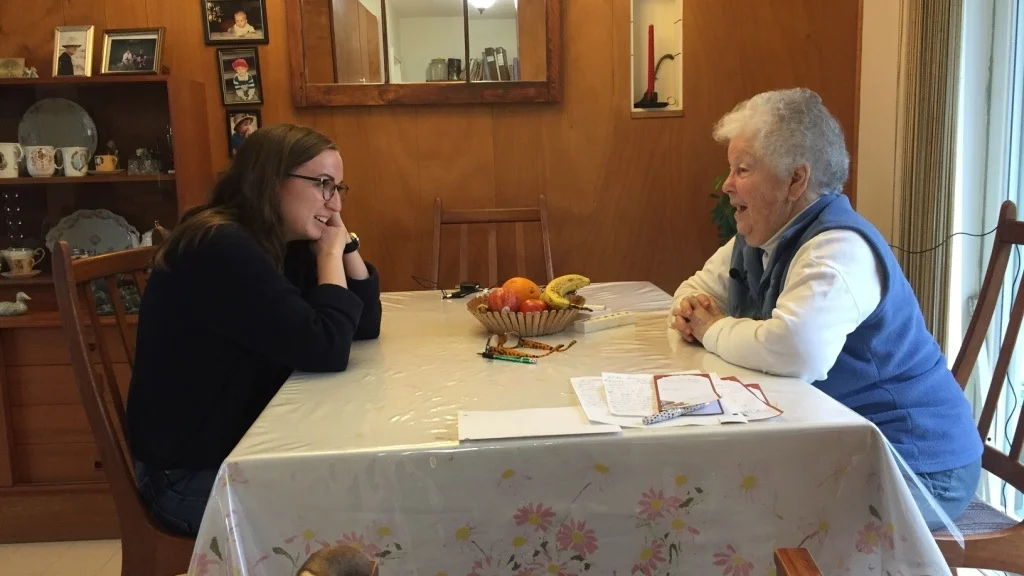 Lisa Schlegl listening to stories in May 2018