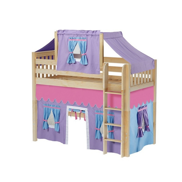 Mid Loft Bed w: Straight Ladder, Top Tent & Curtain (Natural) .jpg