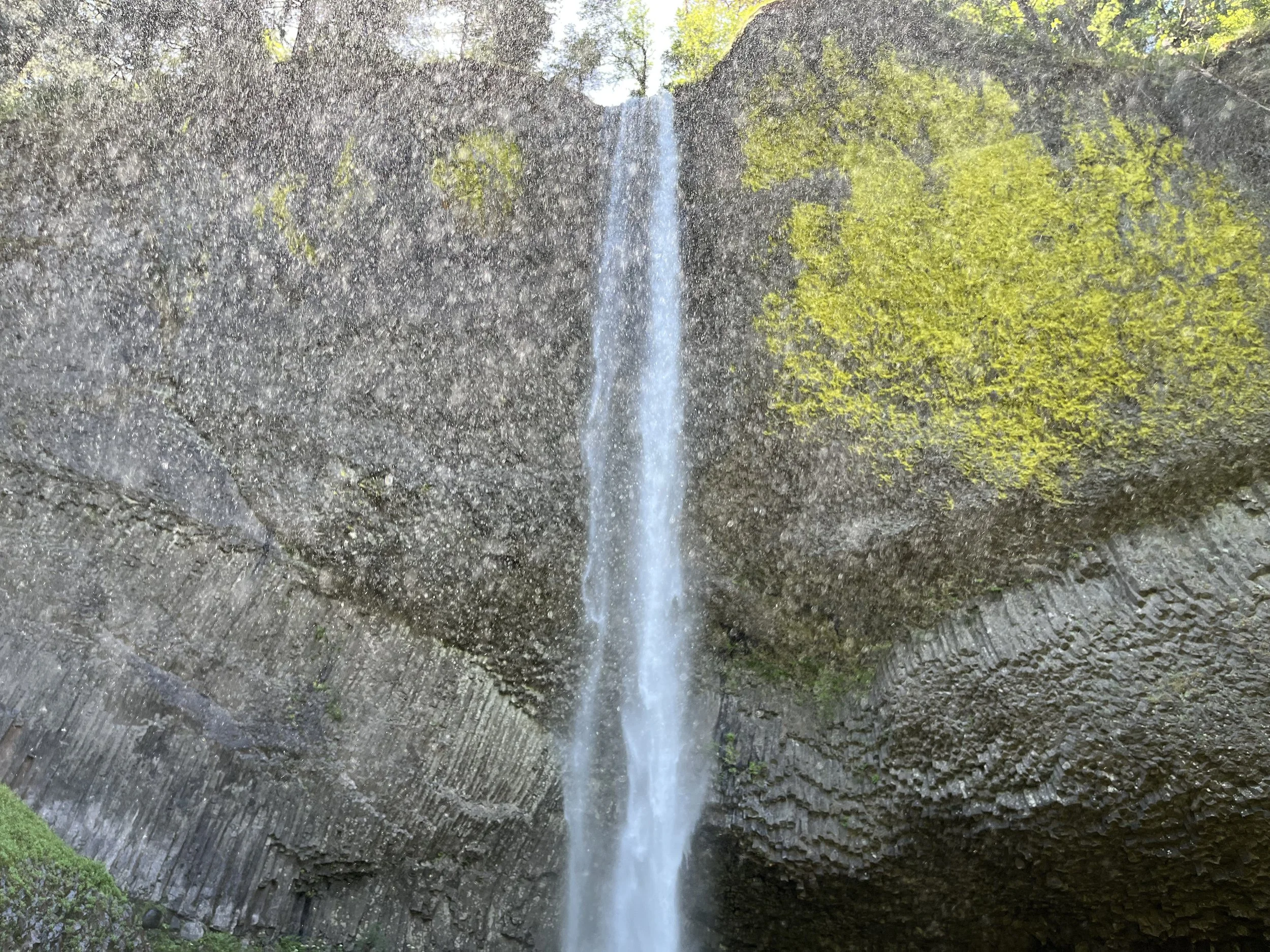 A waterfall cascading down a rocky cliffside surrounded by greenery.