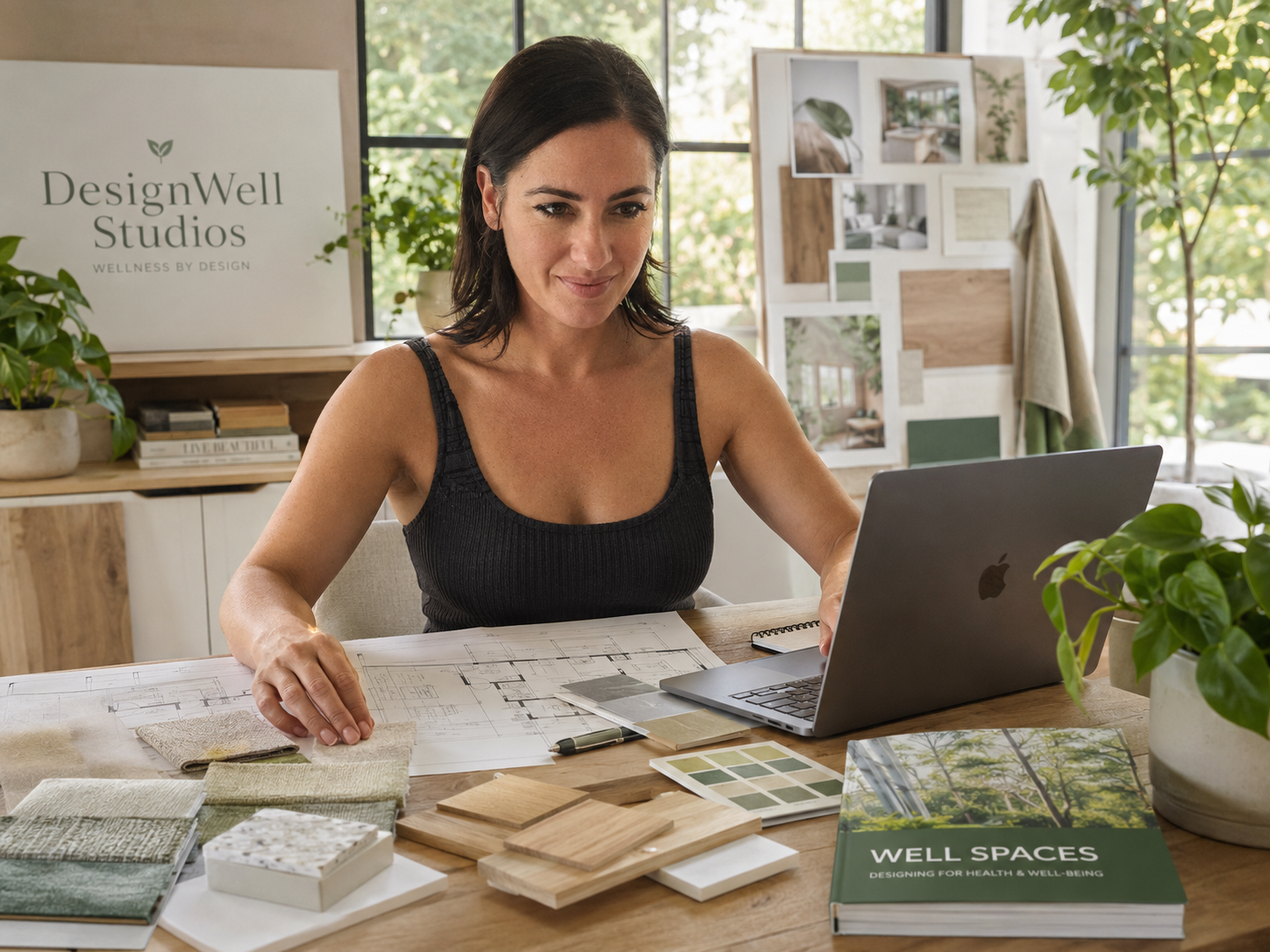 Michelle at desk doing design work