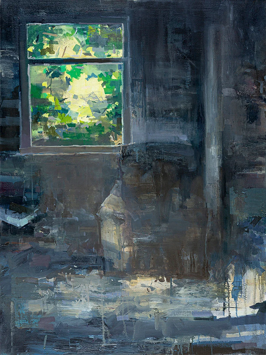 “Midsummer Sun in an Empty Room 6” . (The burnt Recliner #1), 30”x40”, oil on canvas, 2018-2019, available