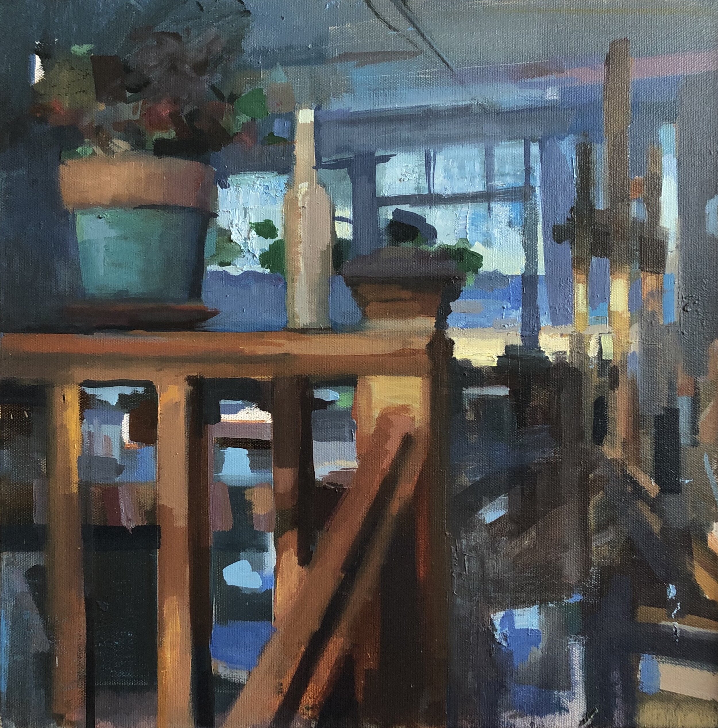Oakland Studio #22, oil on canvas, 16x16, 2019, available, framed