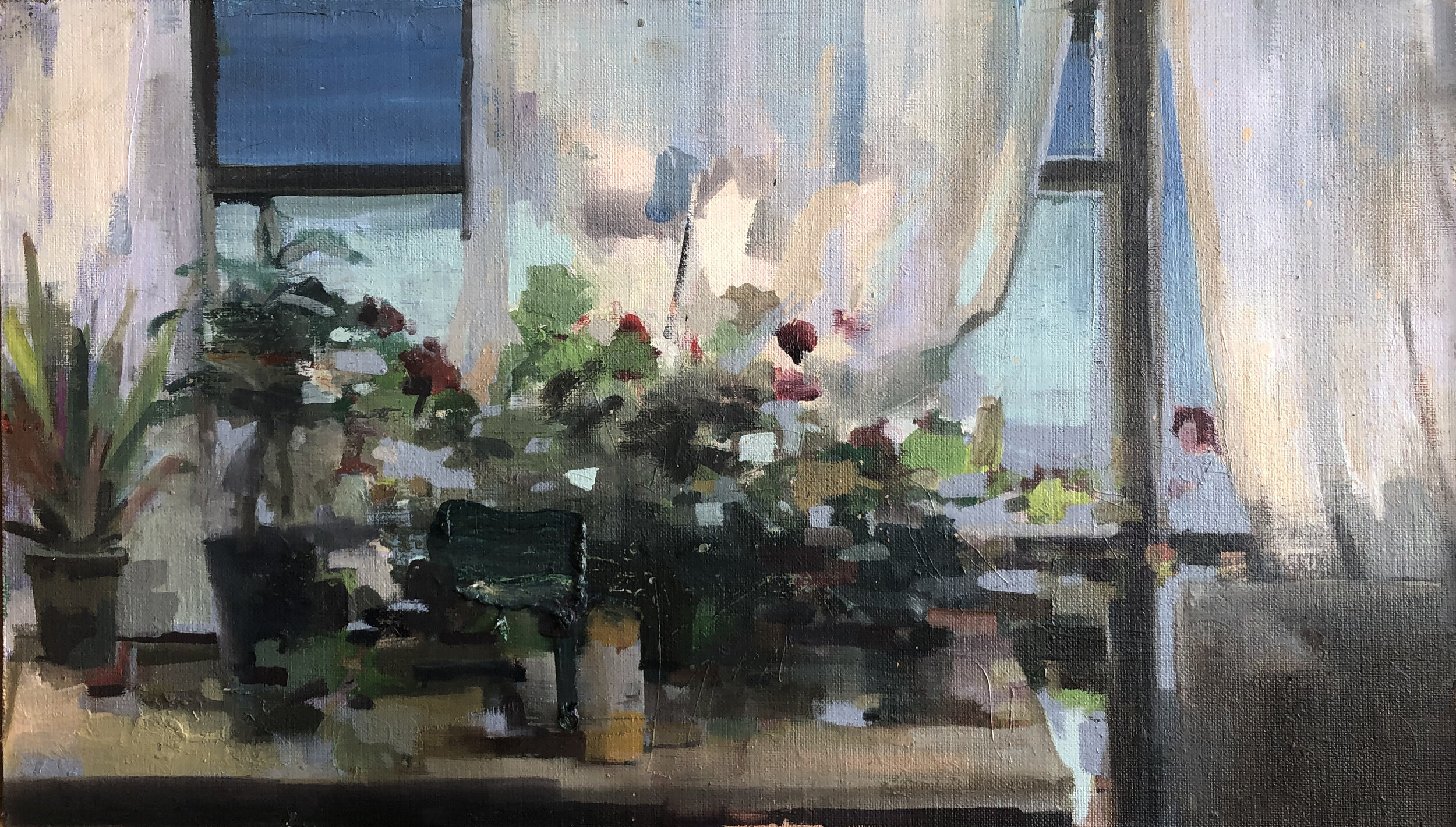 Oakland Studio #32, Morning, oil on linen on panel, 15x25, 2019-2020, private collection