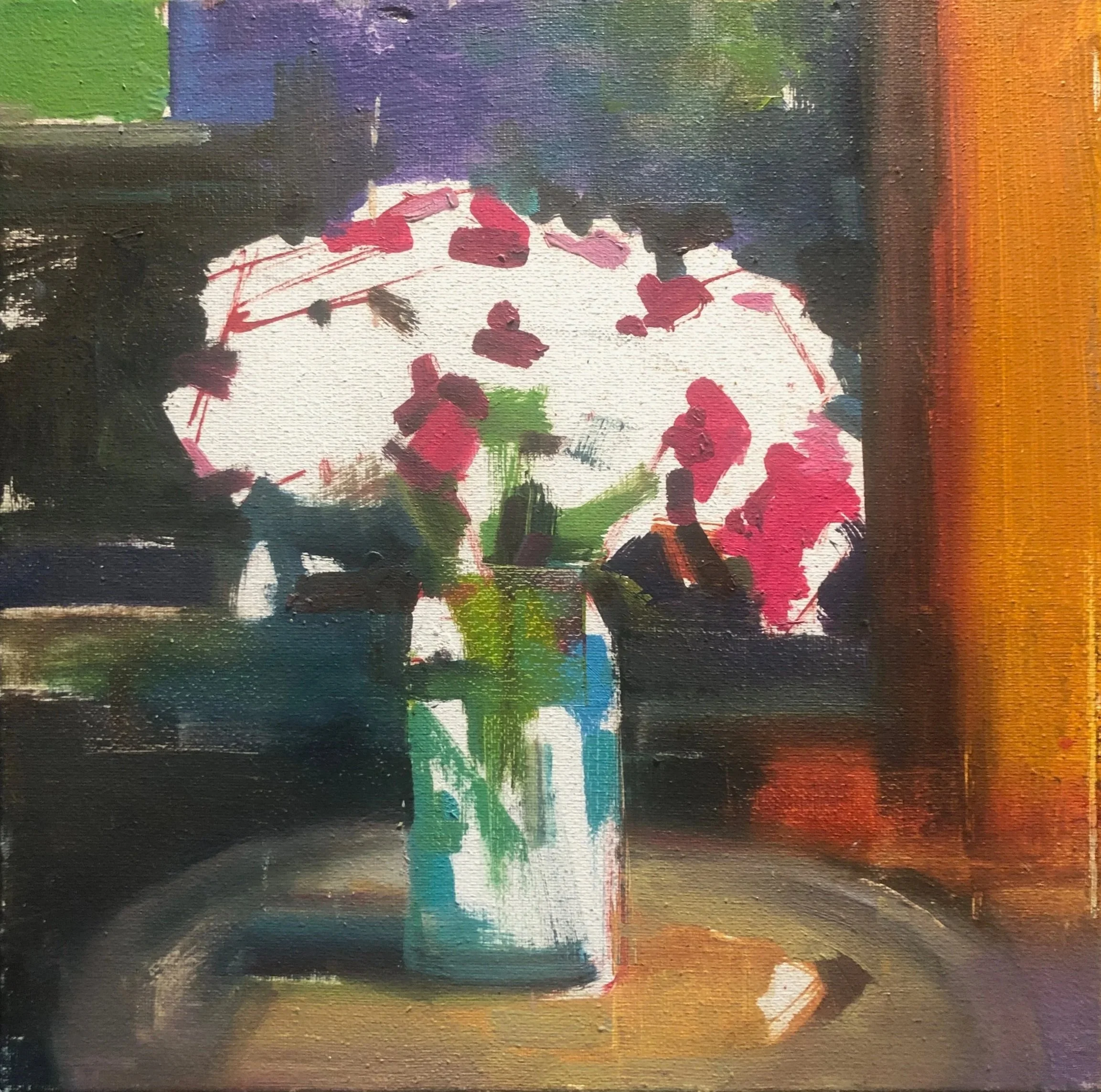 "Still Life with Pinks, Reds and Blank Spaces in Afternoon Light"