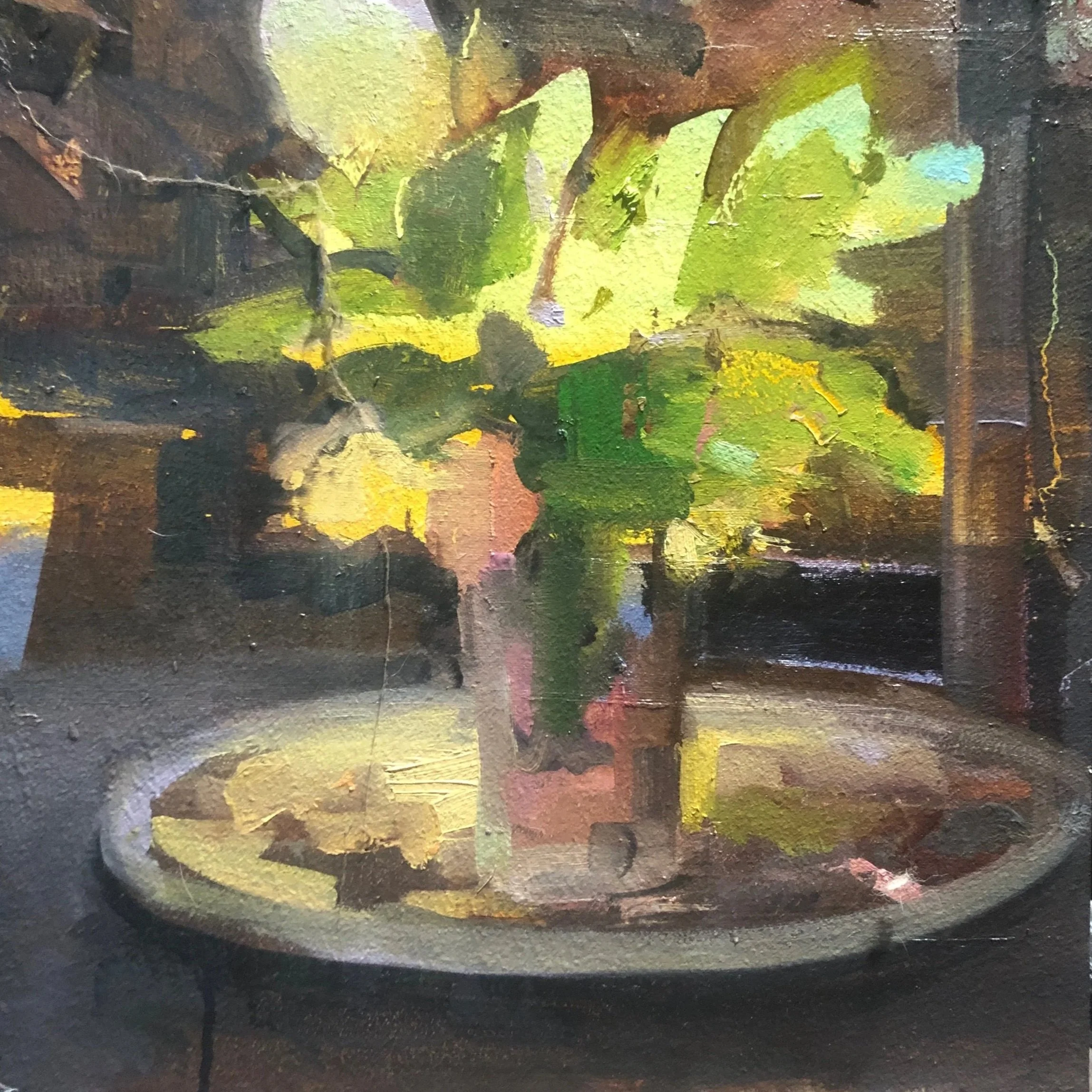 "Still Life with Flowers and a Blaze of Light in a Dark Room"