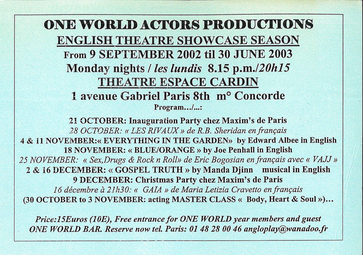 OWAP   programme leaflet Espace Cardin Paris France Kim Michelle BRODERICK Producer, Director, Artistic Director .jpg