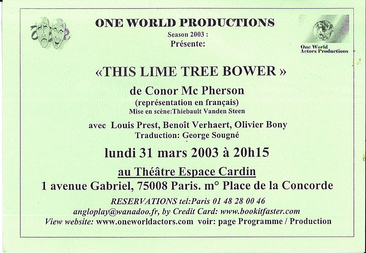 OWAP leaflet THIS LIME TREE BOWER Espace Cardin Paris France Kim Michelle BRODERICK Producer .jpg