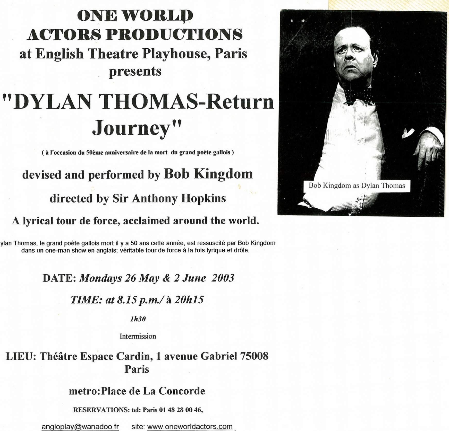 One World Actors Productions DYLAN THOMAS  Espace Cardin Paris.jpg
