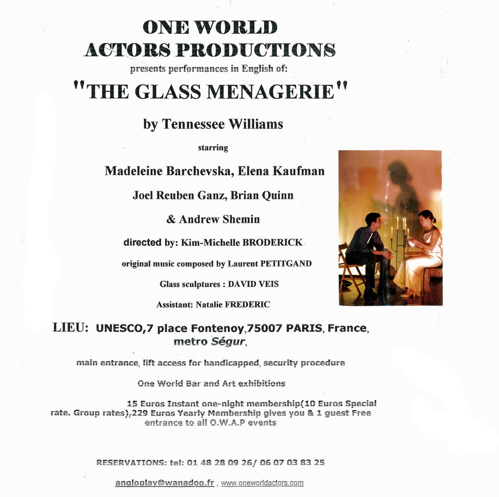 Oe World Actors Productions creation of THE GLASS MENAGERIE by Tennessee Williams UNESCO Paris France.jpg