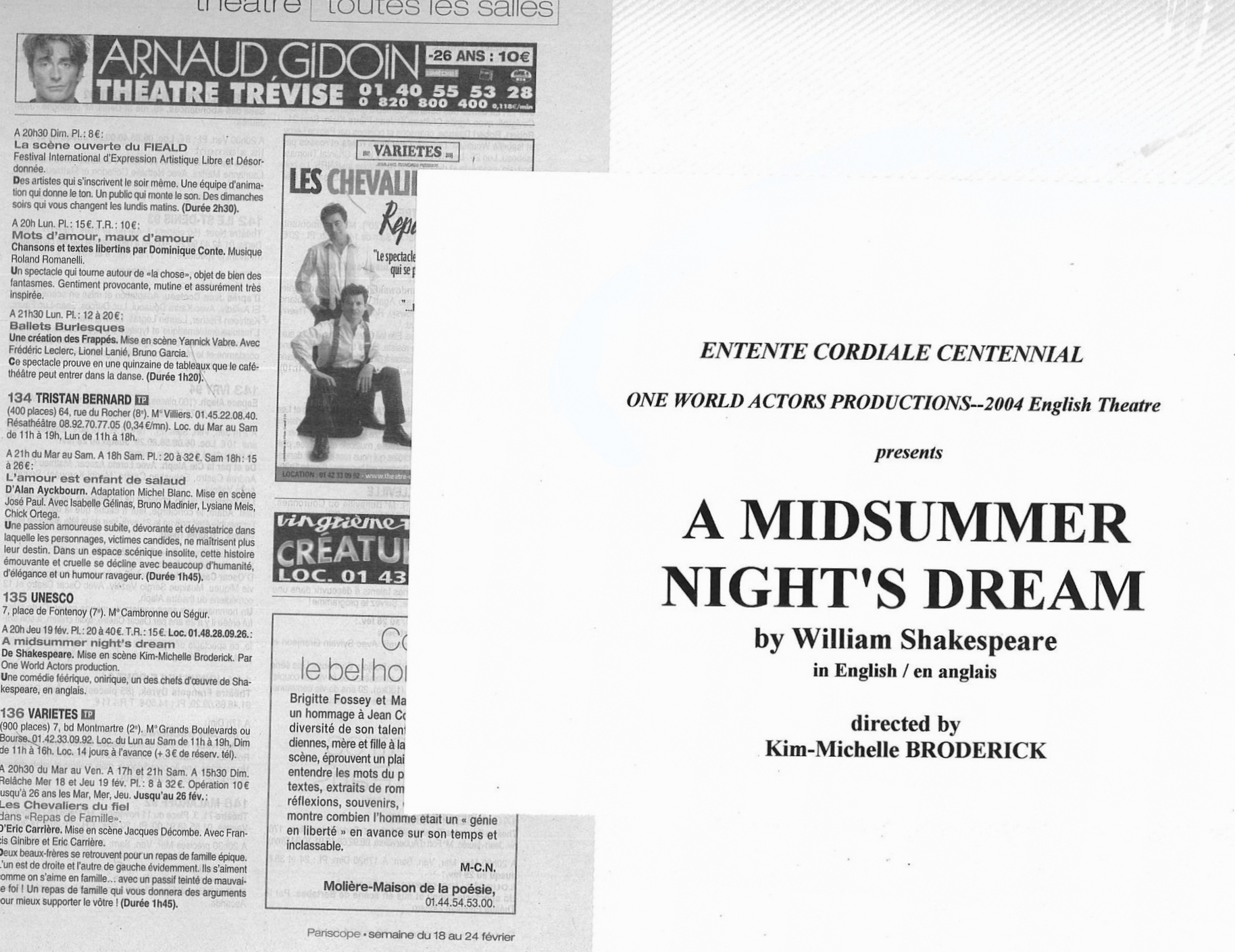 A Midsummer Night's Dream OWAP produced and directed by Kim Michelle BRODERICK Pariscope annonce.jpg