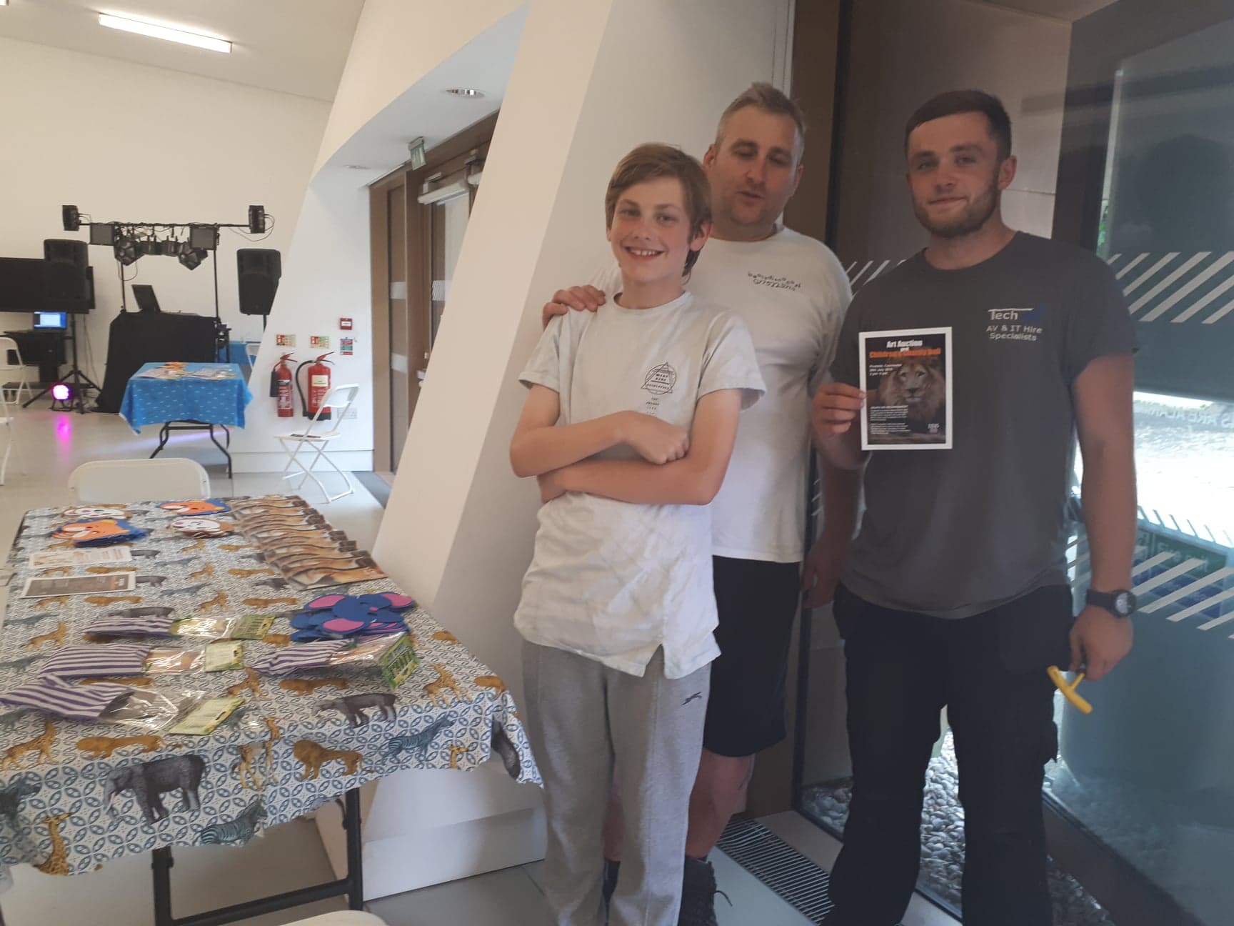 OWAP AR fundraiser 20 JULY 2018 firstsite gallery colchester ukWITH SIMON DJ  HIS SON VIGGO AND LEE TECHIE SET UP AUCTION DISCO SECTION OF THE FIRSTSITE GALLERY ROOMS.jpg