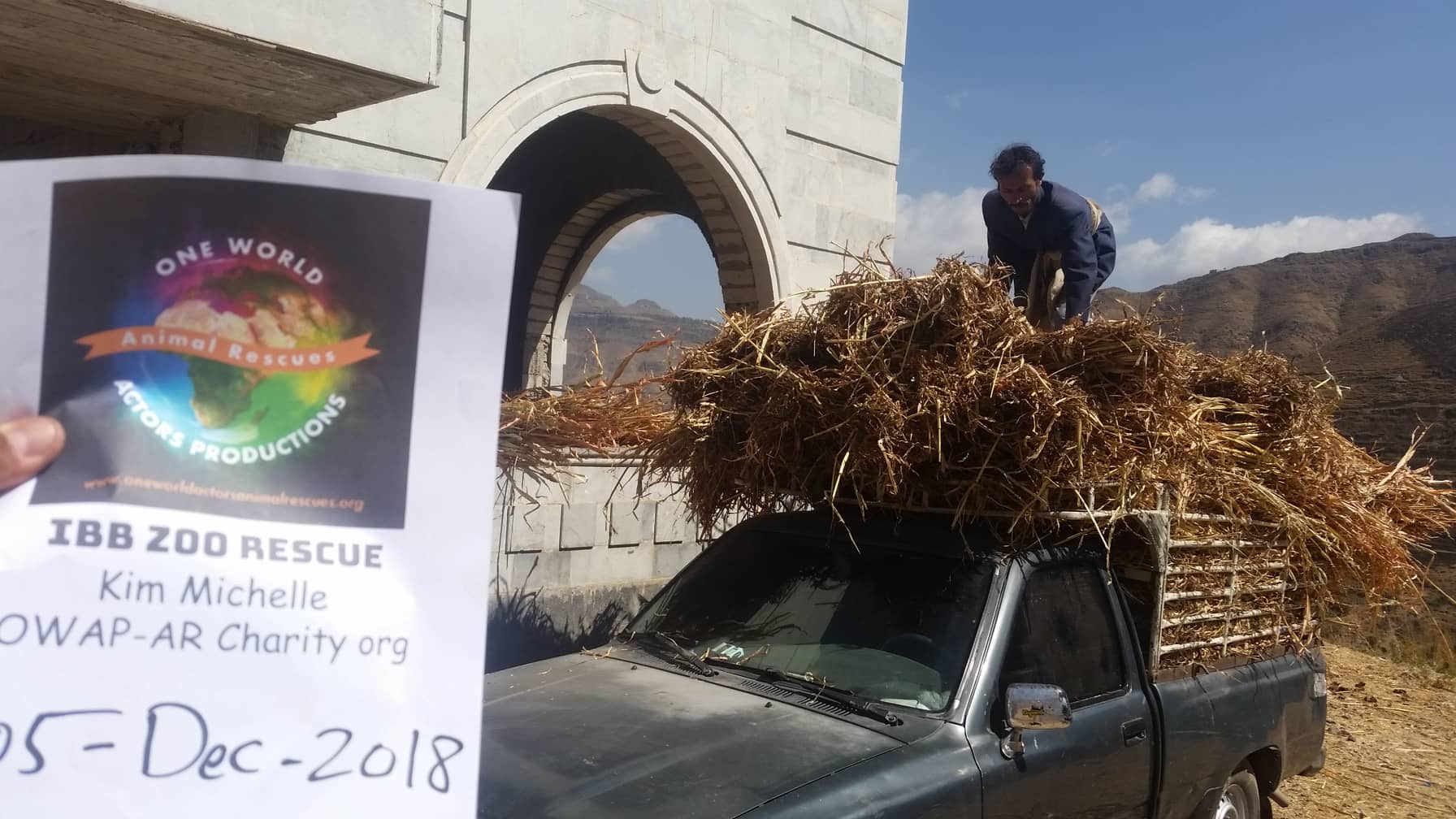 ibb zoo rescue by OWAP-AR yemen 5 dec 2018 zabedi delivering corn sticks  sign Hisham.jpg