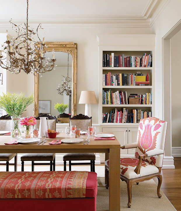 Put away the office stuff, add some chairs and …voila…back to glamorous dining room! You can watch the transformation on H & H TV here
