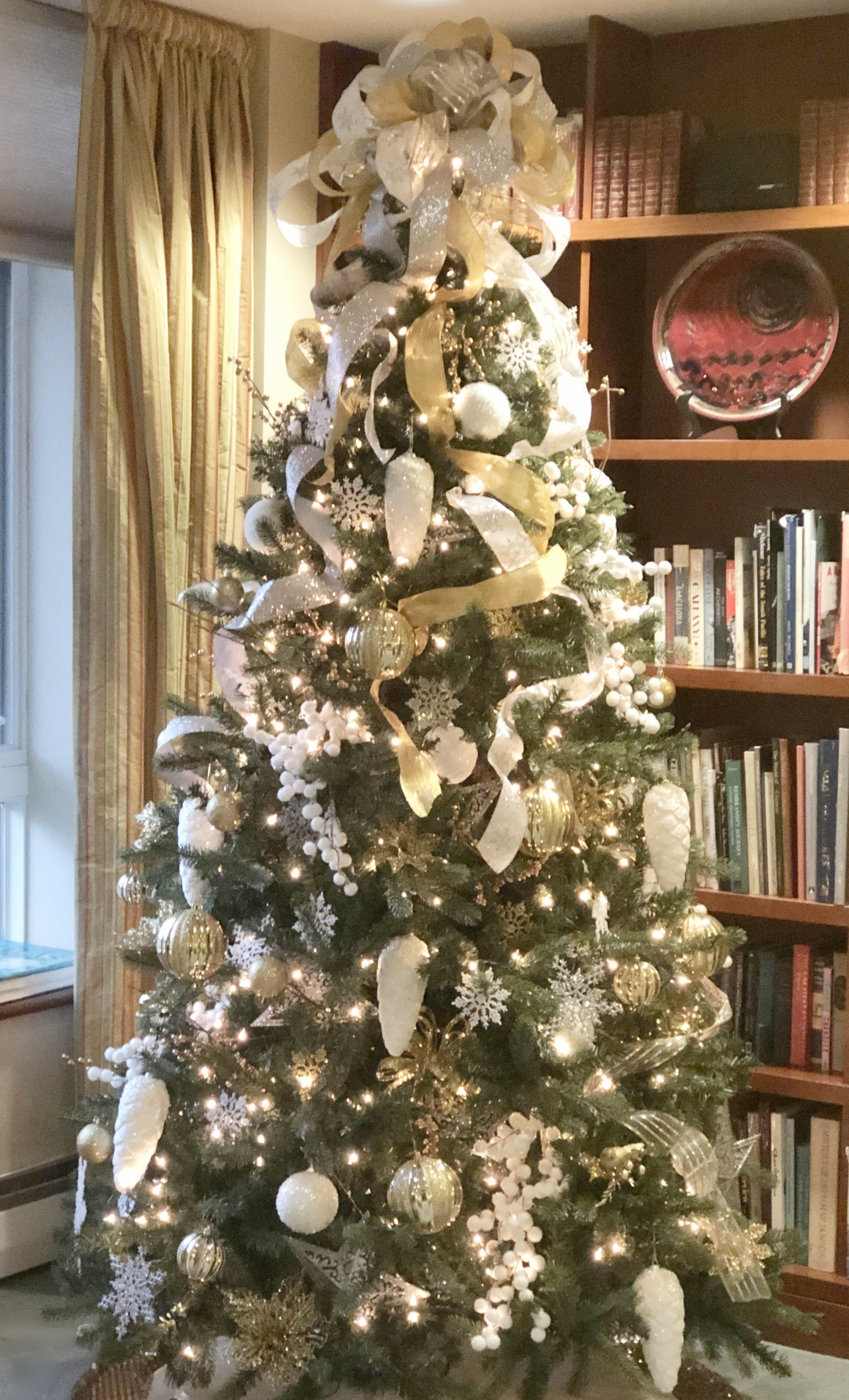 Elegant White, Silver, and Gold Library Tree