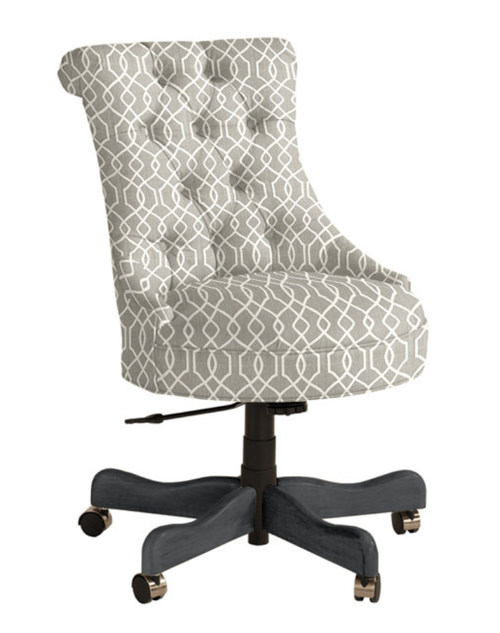 rolled back tufted desk chair, available in multiple fabric options